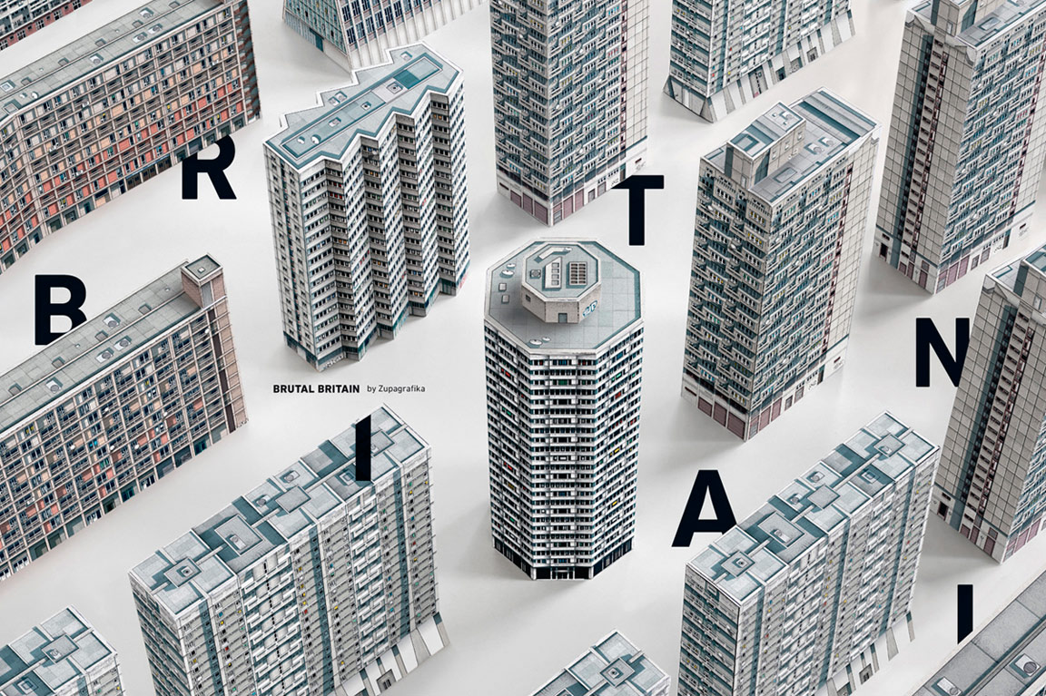 Brutal Britain: Construct Your Own Brutalist Great Britain by Zupagrafika. Mini paper model brutalist urban landscape.