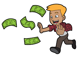 Cartoon of a man chasing money