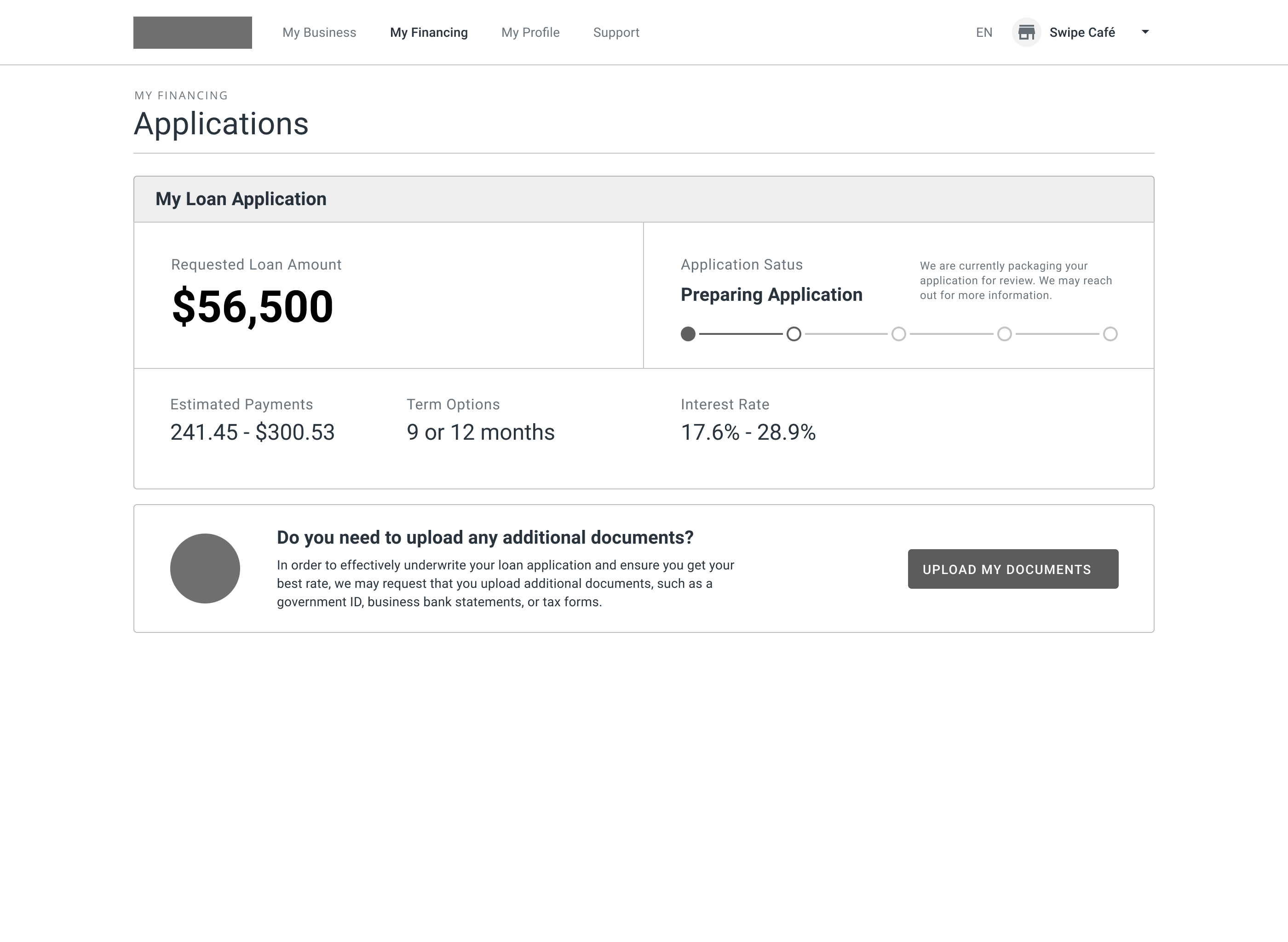 Application in progress view