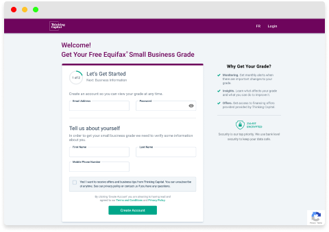 a mockup of the small business grade sign up page