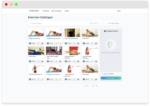 a mockup of the rehabit video library page
