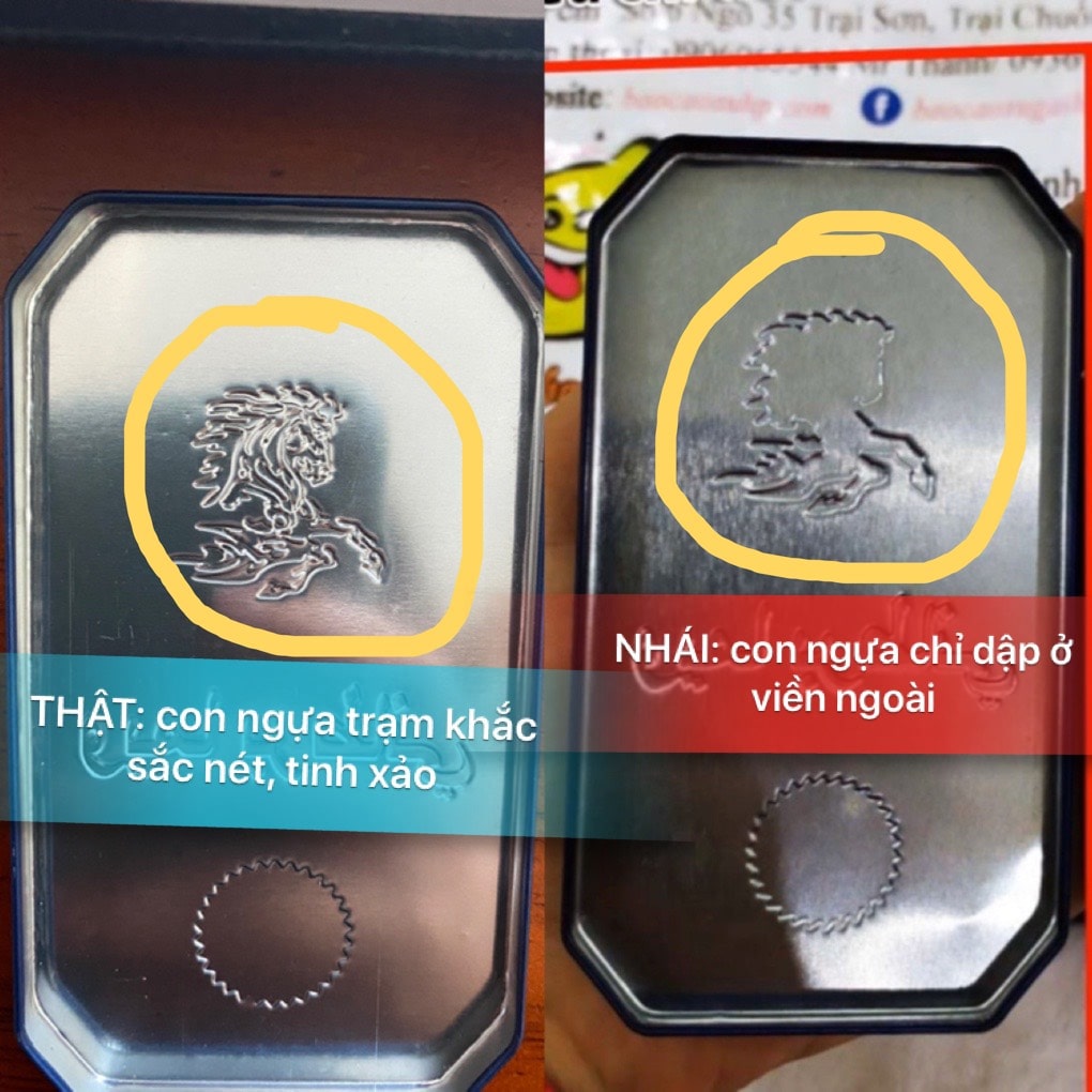 Ngựa Thái thật: Con Ngựa trạm khắc sắc nét, tinh xảo. Ngựa Thái giả: Con Ngựa chỉ dập ở viền ngoài.