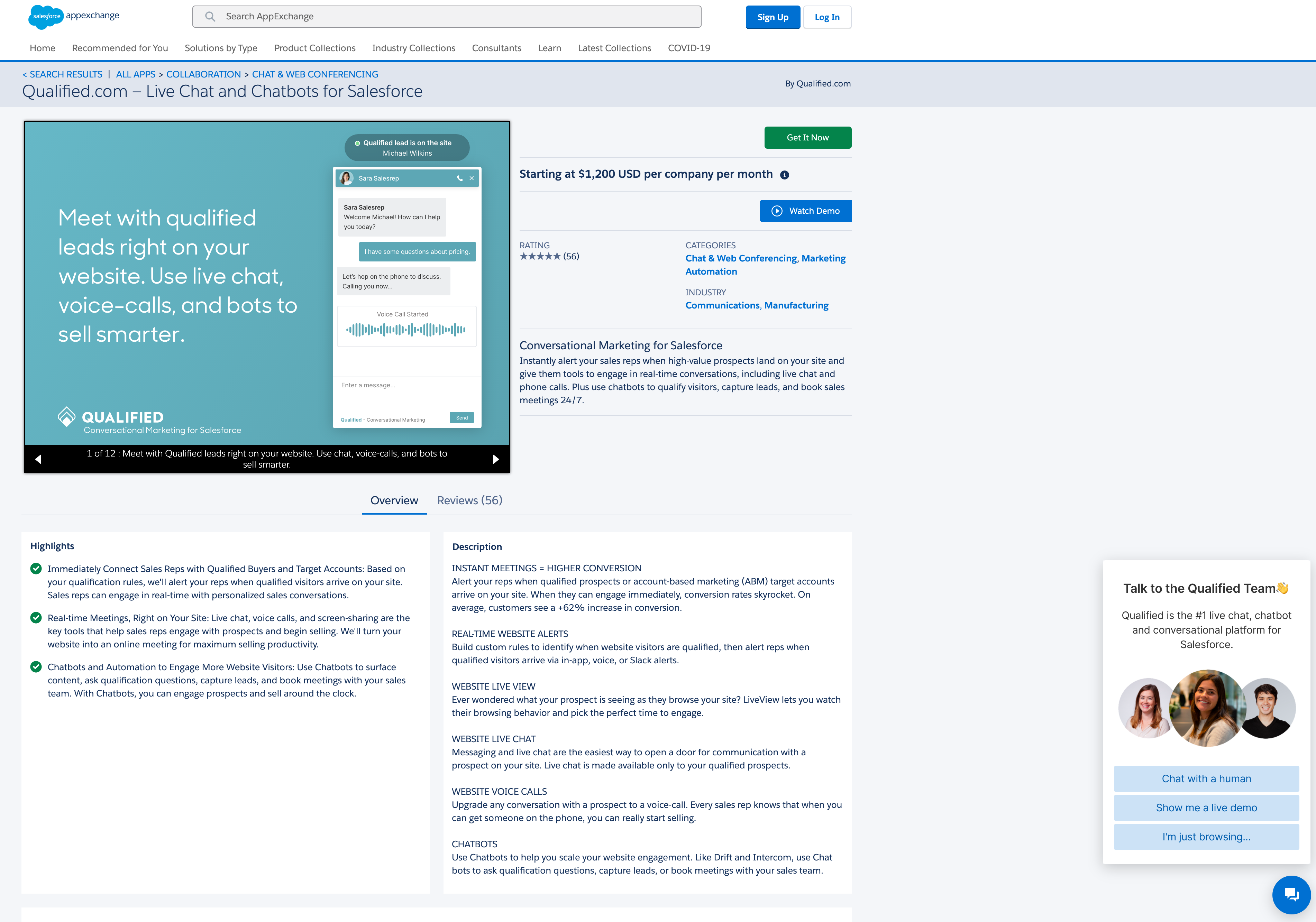 How AppExchange chat will appear in your listing