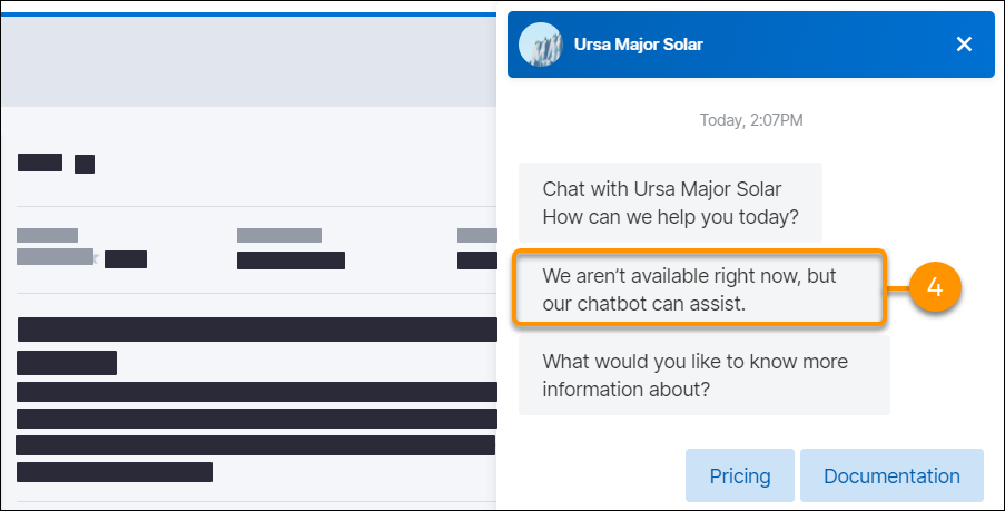 Example of the sales rep available message within your AppExchange Chat experience.