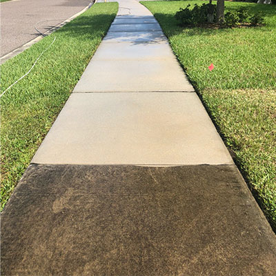 Concrete during pressure wash