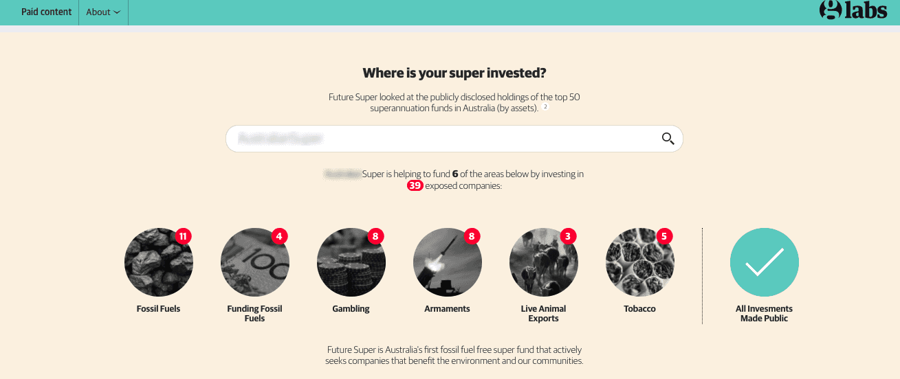 Images of Glabs with the headline - where is your super invested?