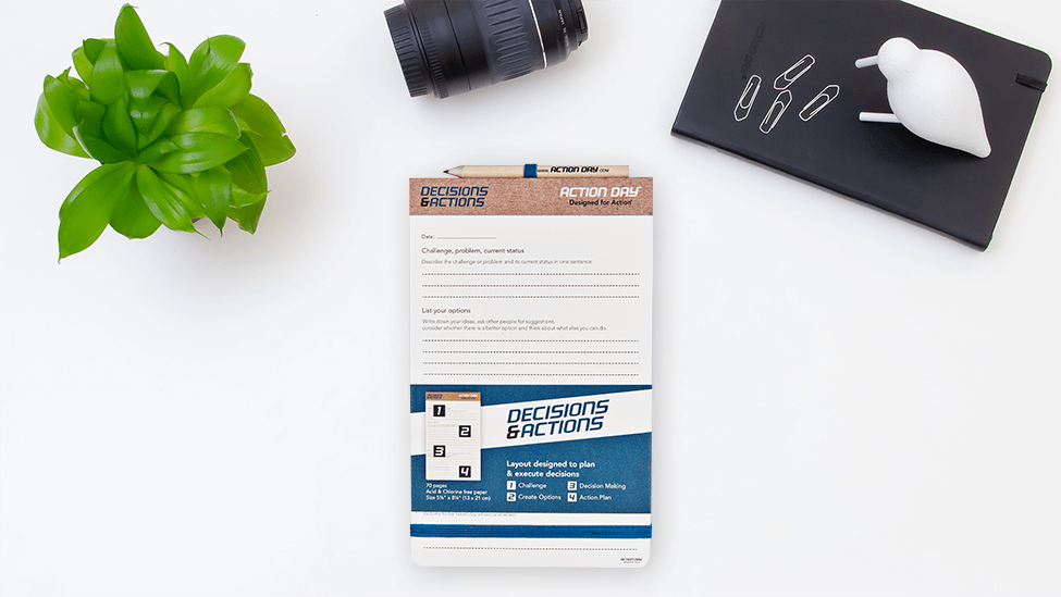 Decisions /& Actions Pad Action Day Size 5x8 Planning Pad Layout Designed to Plan /& Execute Decisions