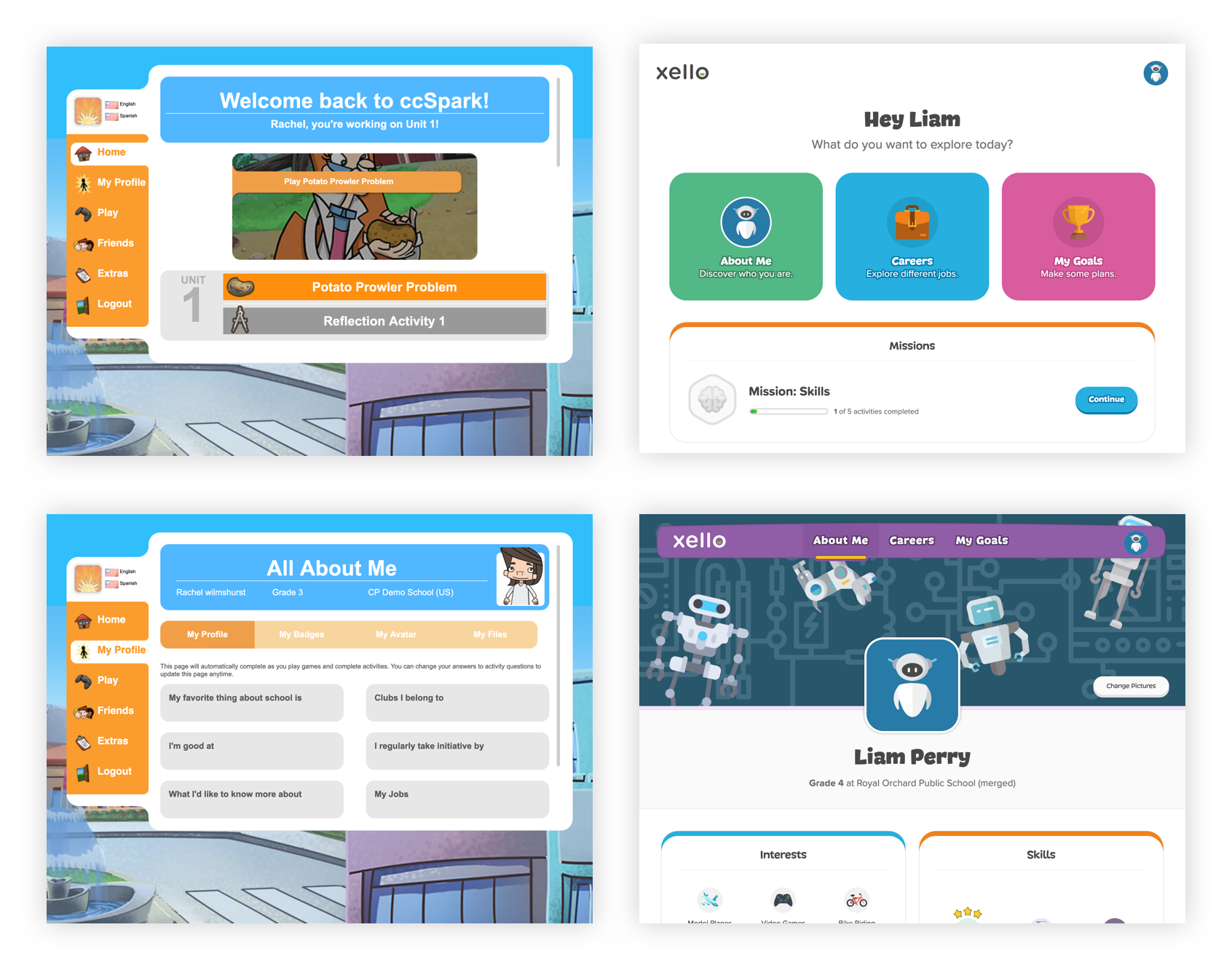 Old and new versions of Xello Elementary dashboard