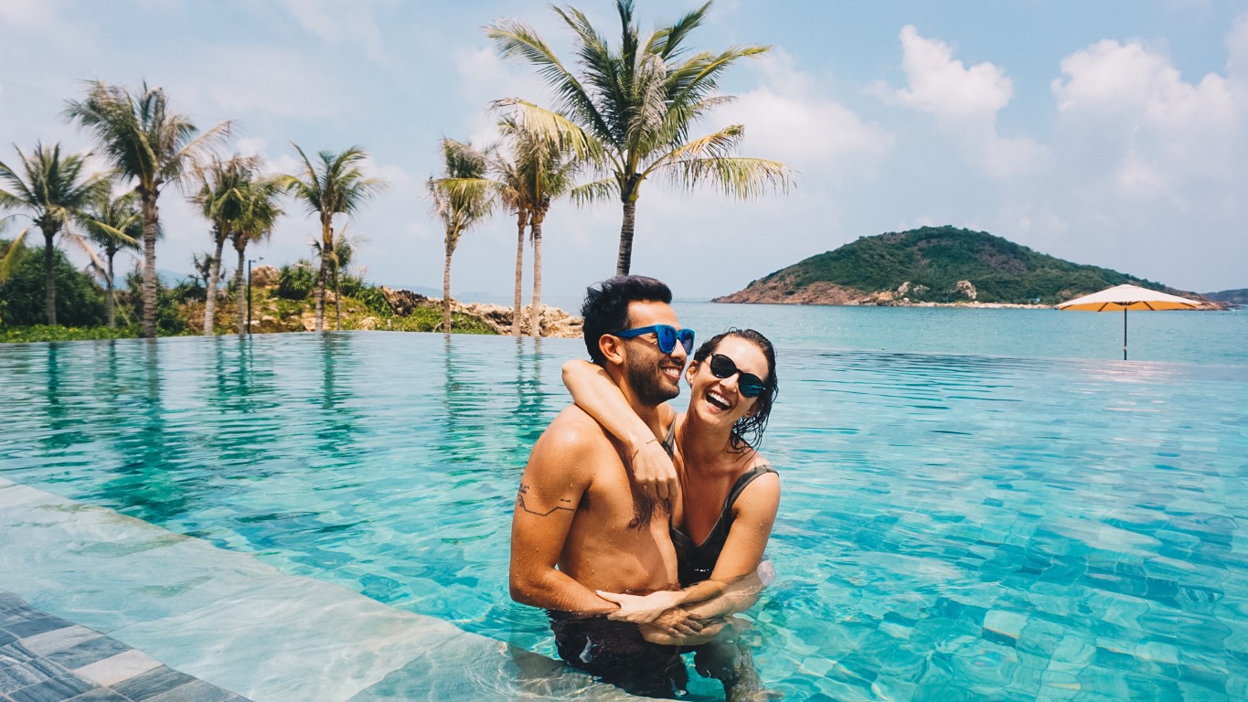 Happy couple in the pool at Anantara Quy Nhon Villas