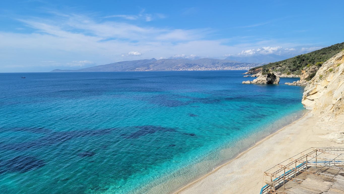 A quiet beach in southern Albania was no people on the sand