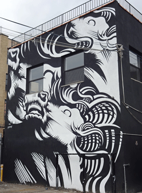Mural painted on the side of Sugarlift's building in Brooklyn by emerging New York artists