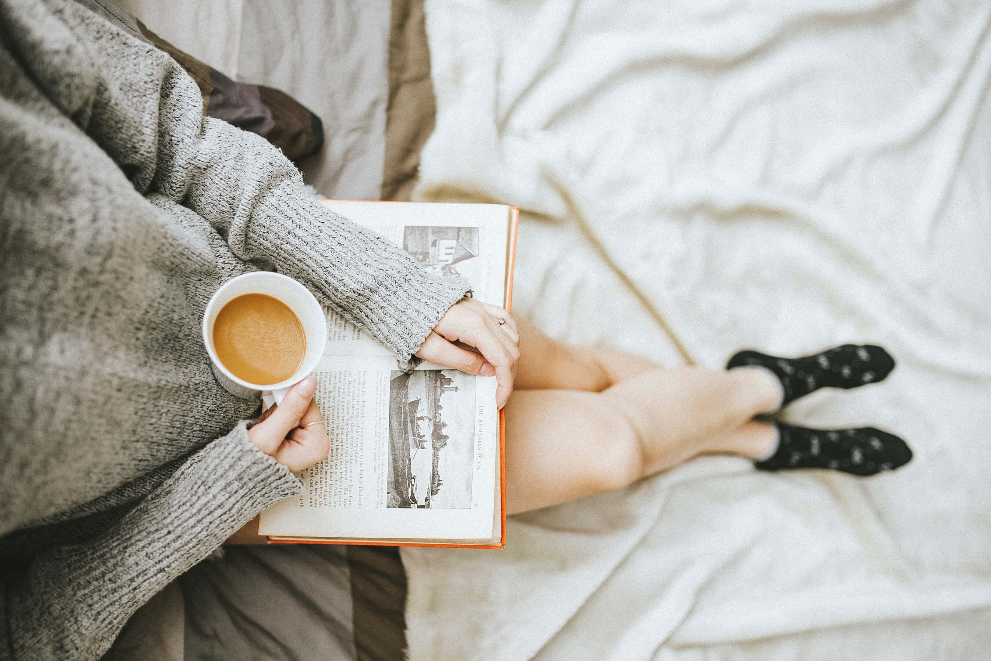 self care book and coffee