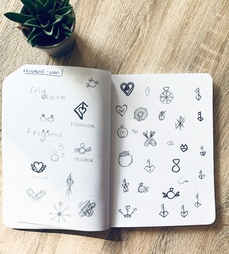 cahier avec des croquis de logos