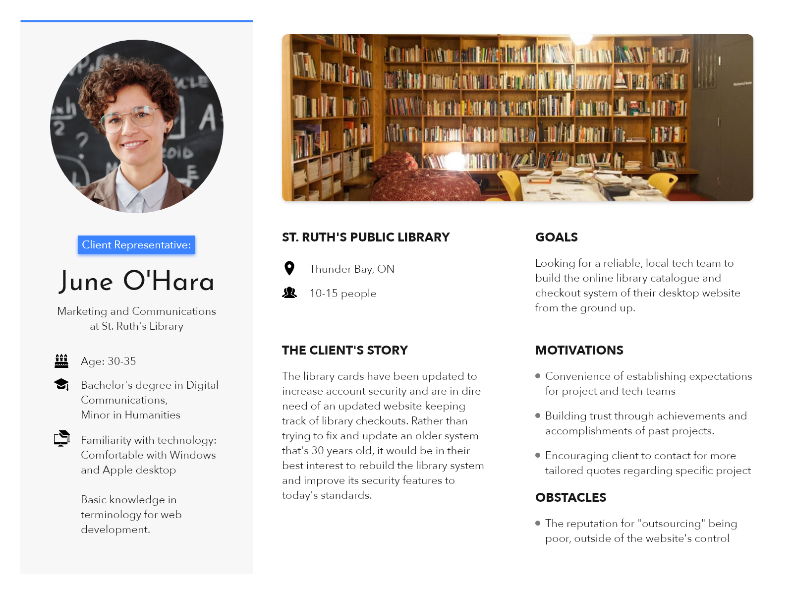 User persona for a client representative.