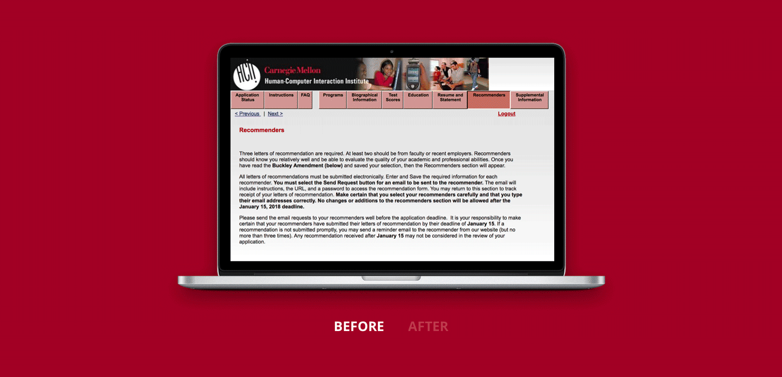 applygrad redesigning the application to mhci at cmu carnegie mellon letter of recommendation requirements