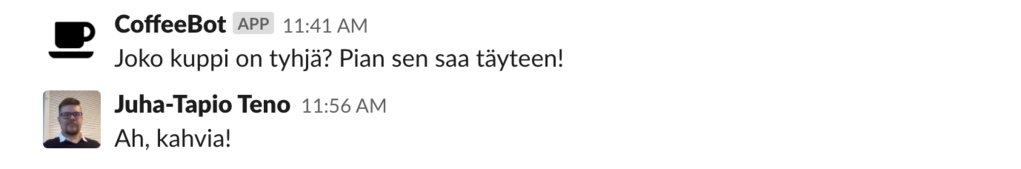 Kahvikutsu Slack -viestintäsovelluksessa
