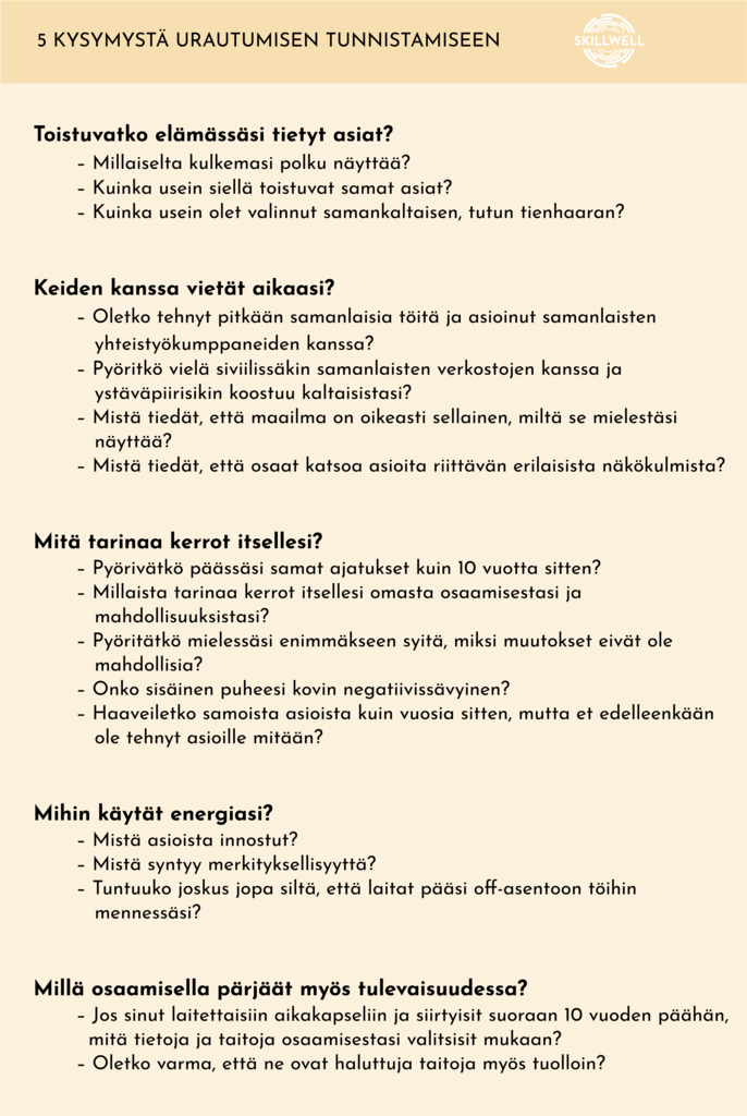 5 Kysymystä urautumisen tunnistamiseen
