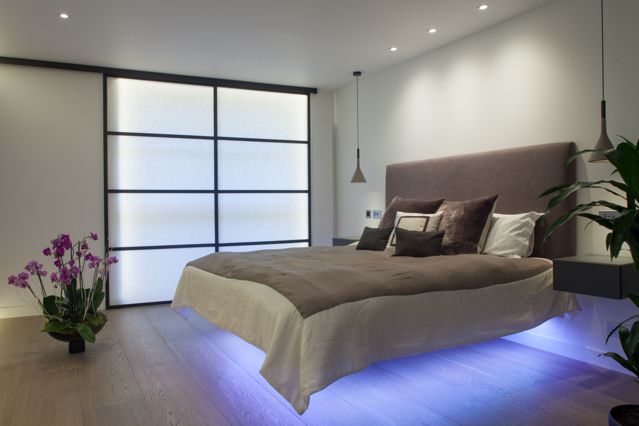 Illuminated floating bed, Camden apartment
