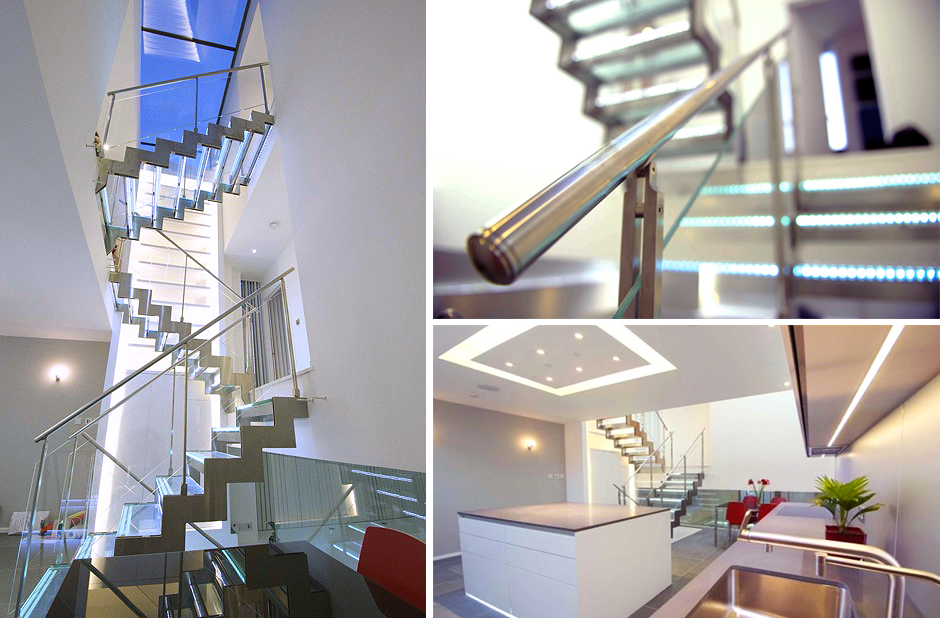 Illuminated glass & steel staircase, Hampstead NW3