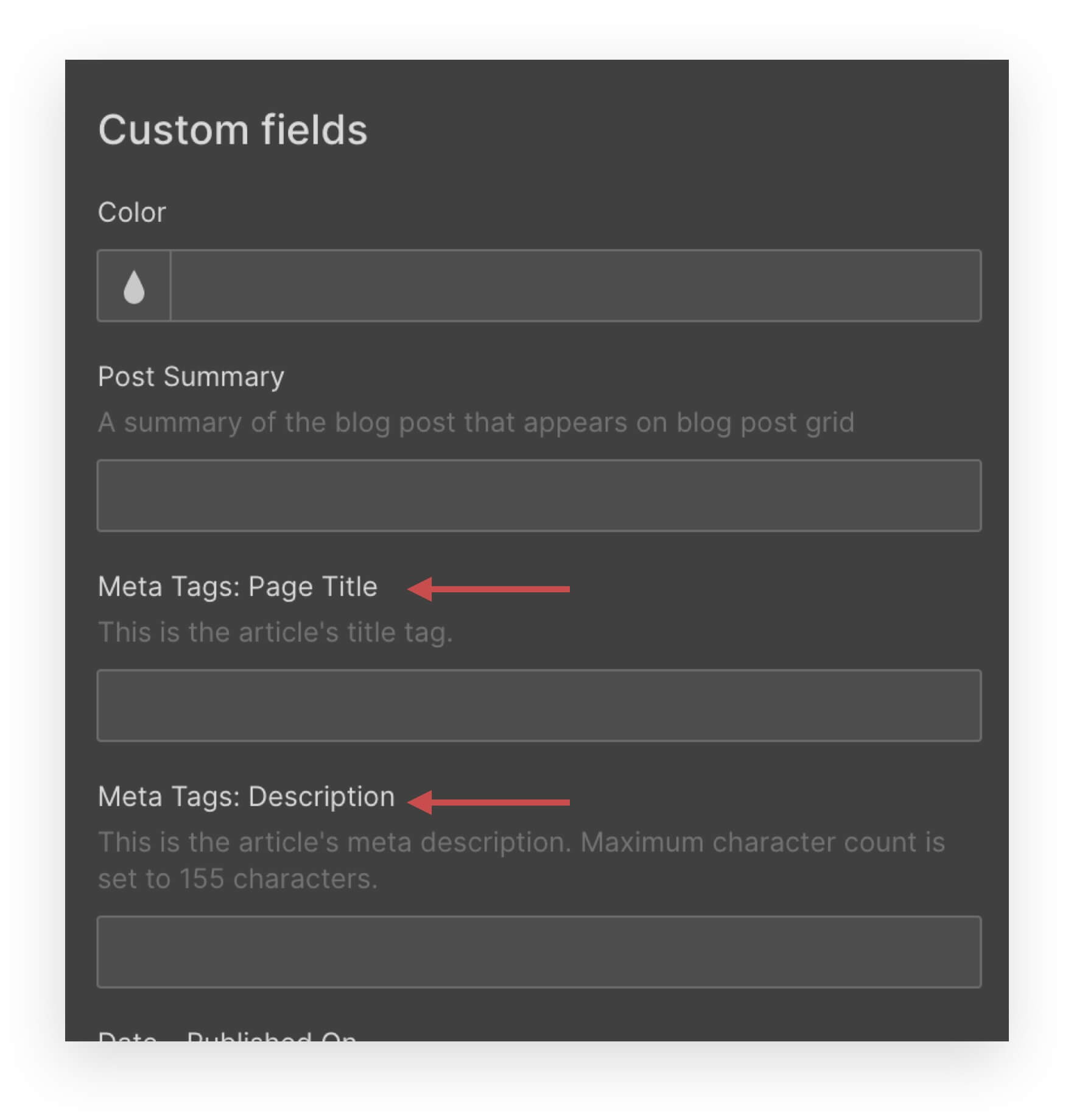 screenshot with step one when you should create the custom collection fields