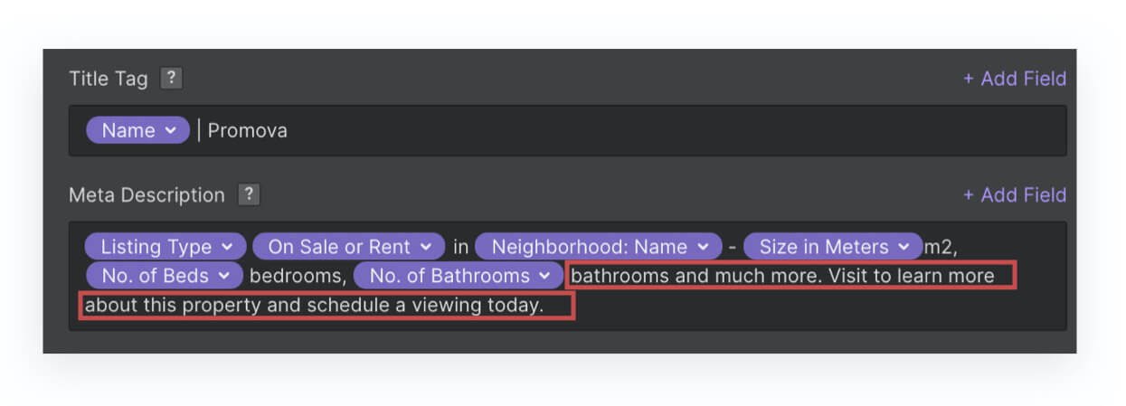 Example of how you can mix custom text and collection fields