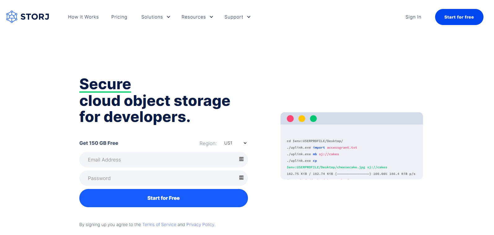 Storj DCS home page