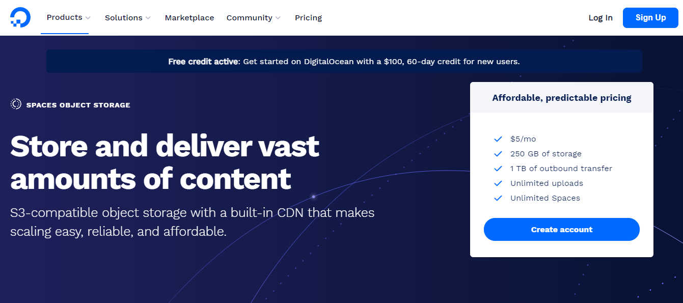Digital ocean spaces web page