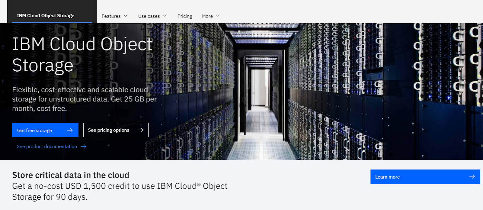 IBM cloud object storage home page