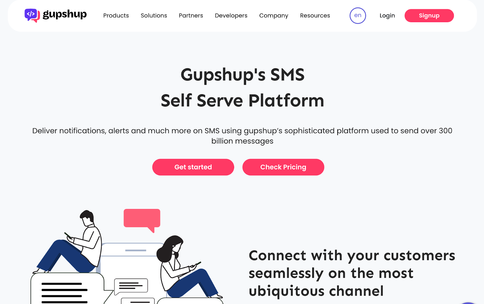 Gupshup SMS platform landing page