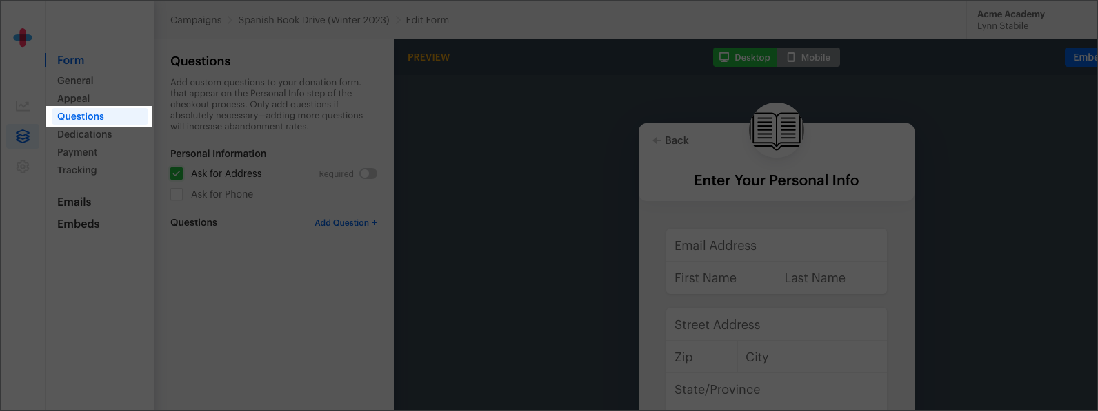 Donation Form Questions - GiveForms