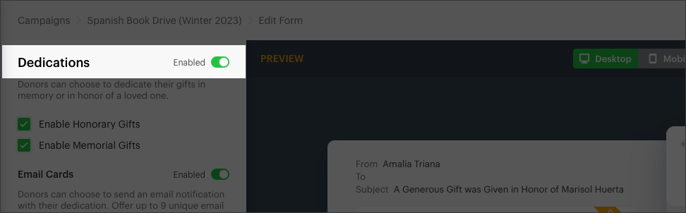 Donation Form Dedications - GiveForms