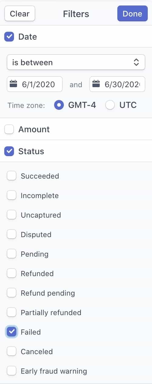 Stripe Filter Payment Type
