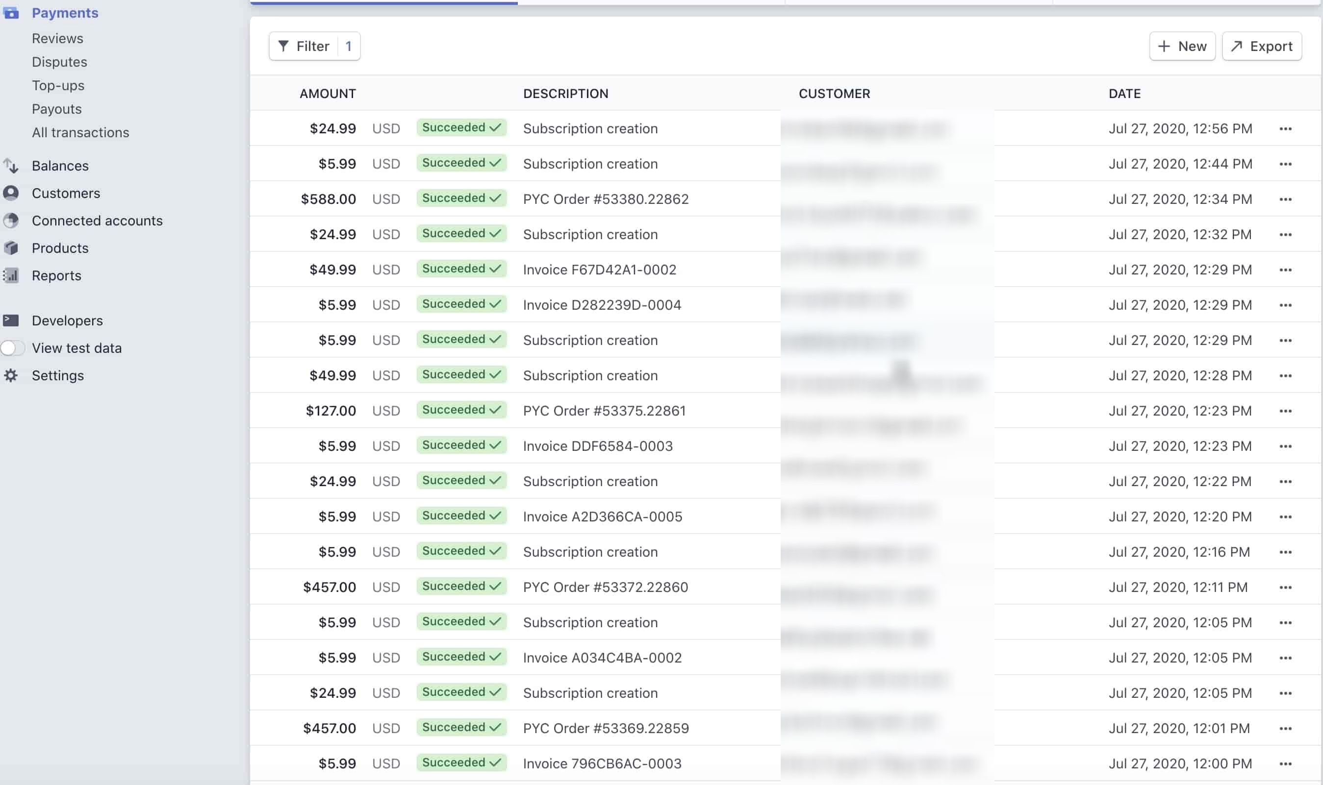 Stripe Payments Dashboard