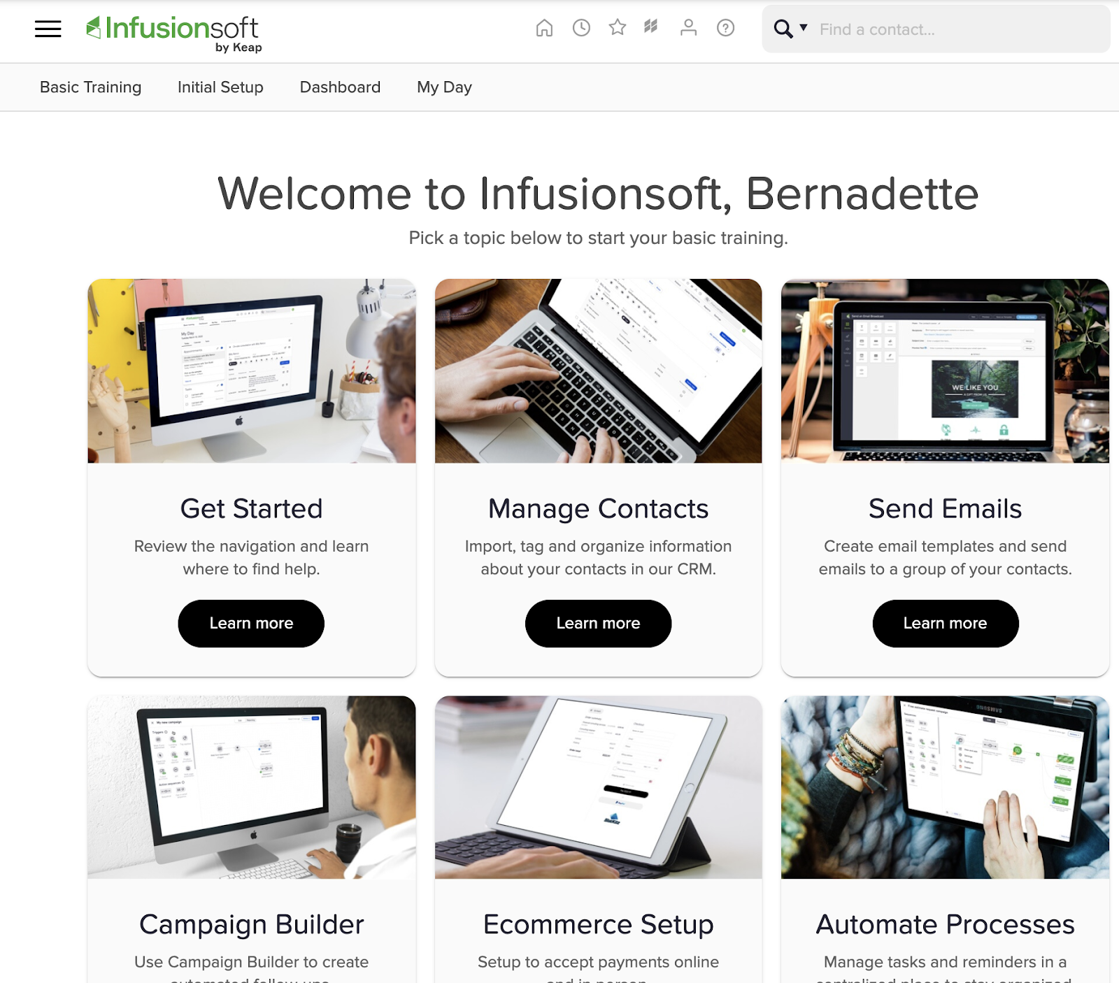 Infusionsoft welcome screen