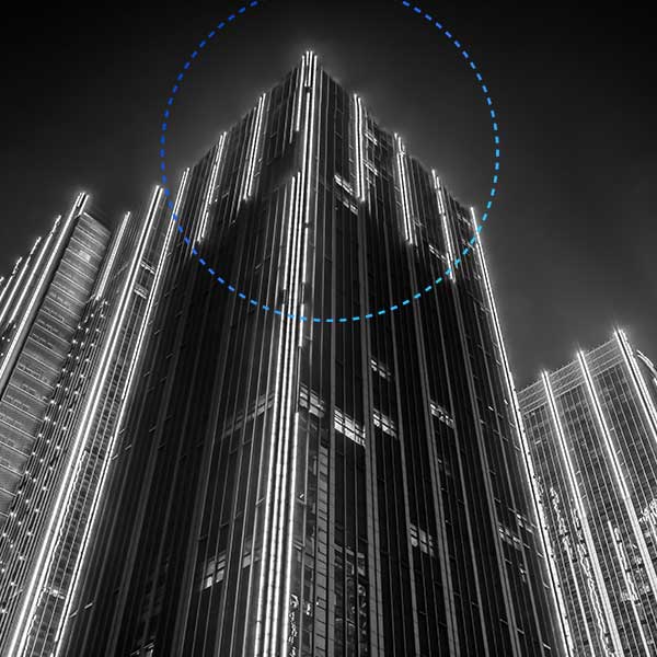 building lit up with lights at nighttime