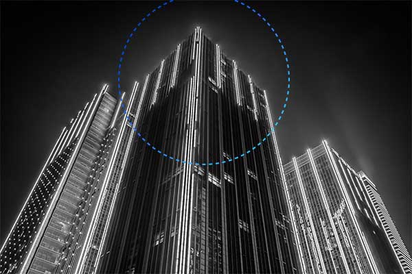 building lit up with lights at nighttime