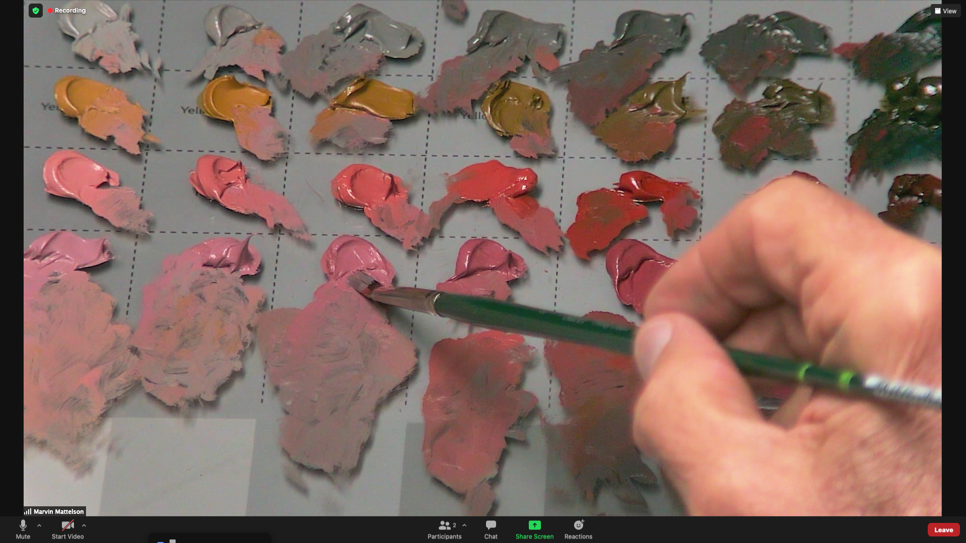 Zoom screen shot of Marvin Mattelson painting a demo.
