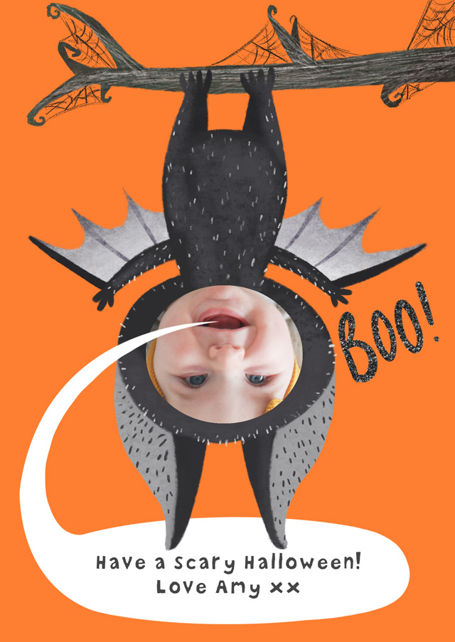 Bat Face In The Hole | Photo Halloween Cards