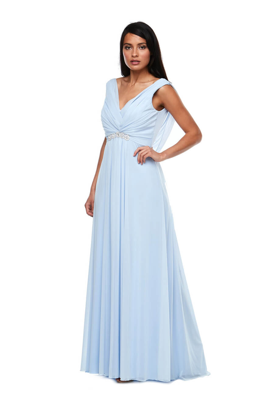 Stretch chiffon bridesmaids dress with diamanté trim