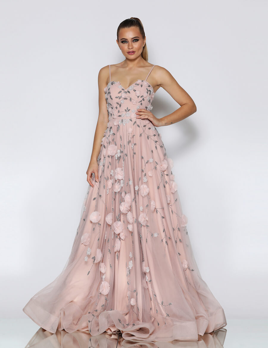 Shoe String Strap floral Princess Gown