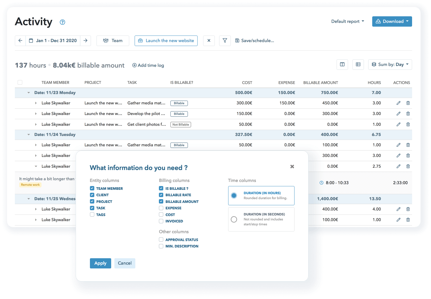 Attendance tracking report