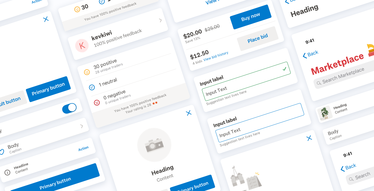 A showcase of the components of Trade Me's mobile design system