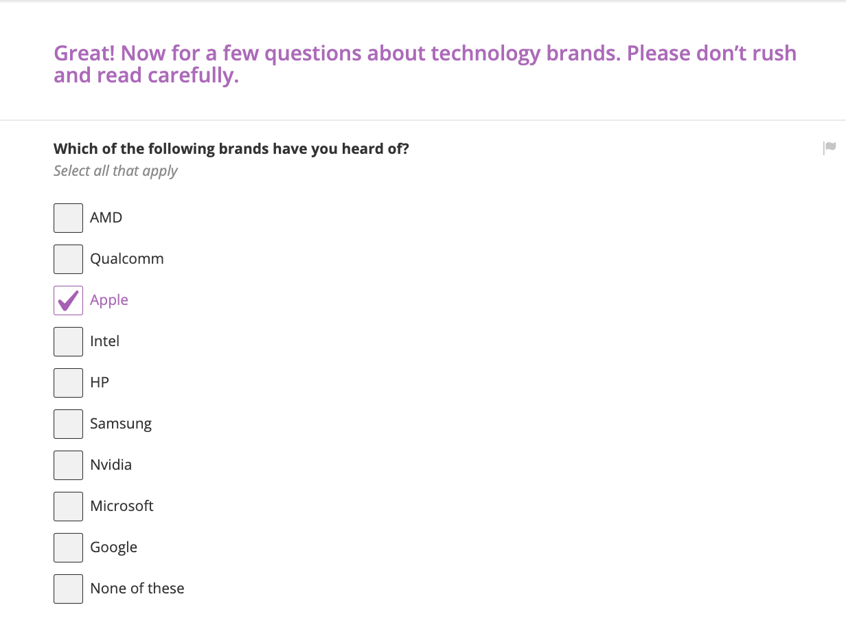 Example of former aided brand awareness survey question