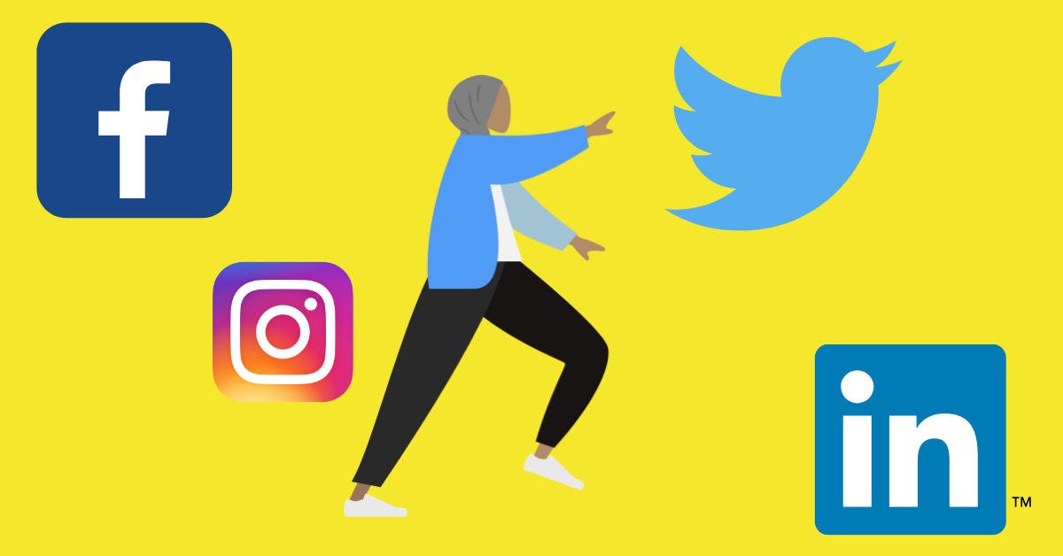 Woman and social media icons