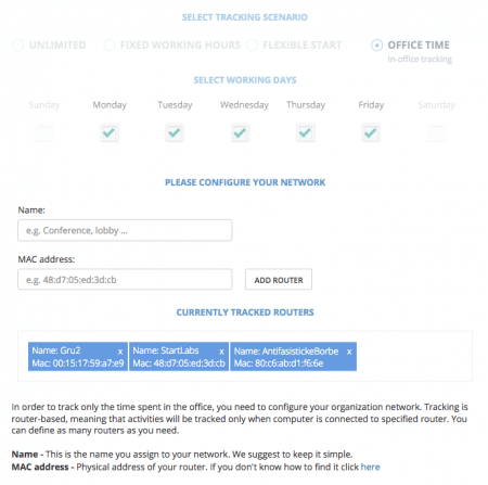 settings for working hours in time tracking software