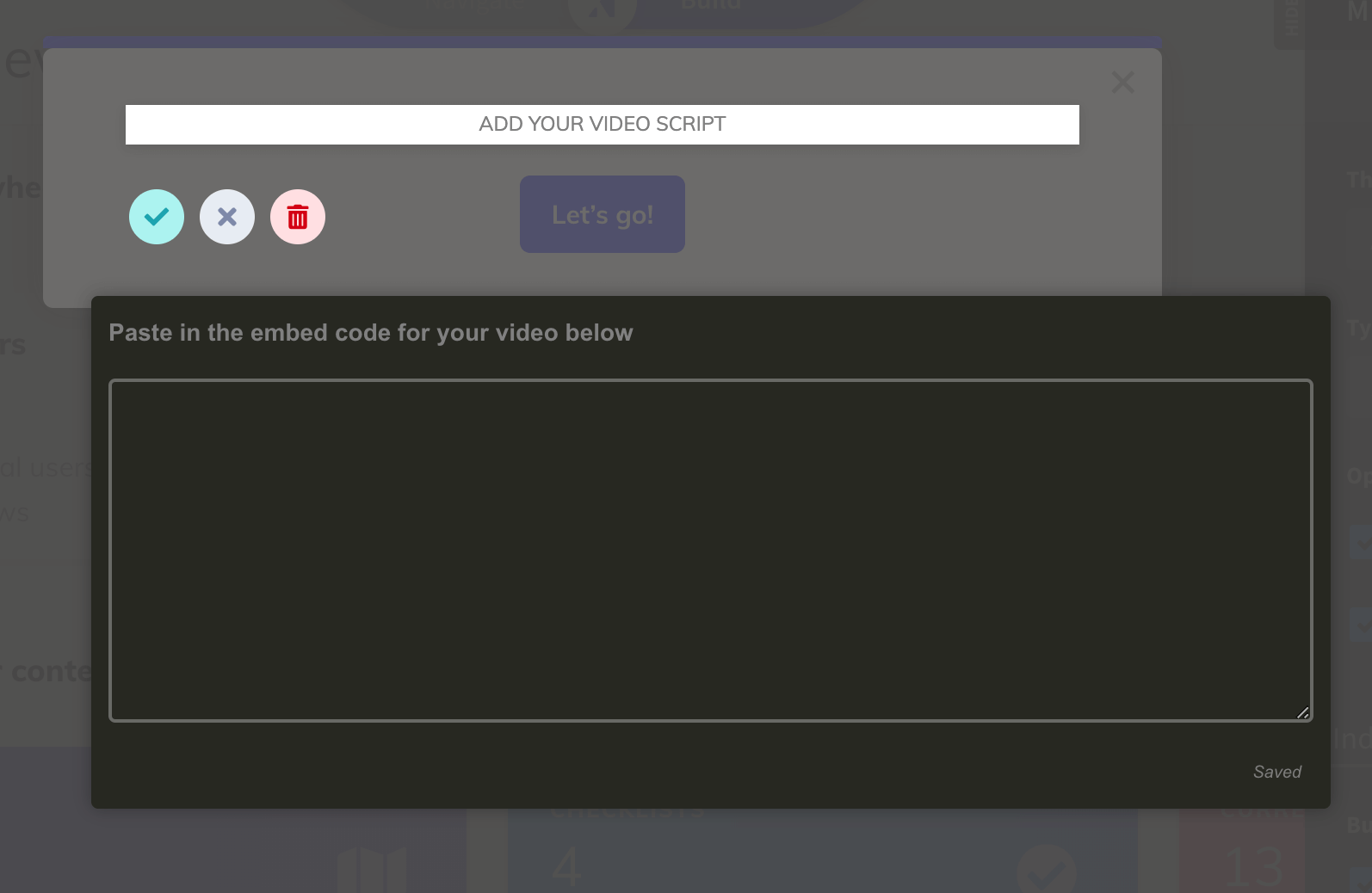 Image of someone embedding a script for a video into Appcues
