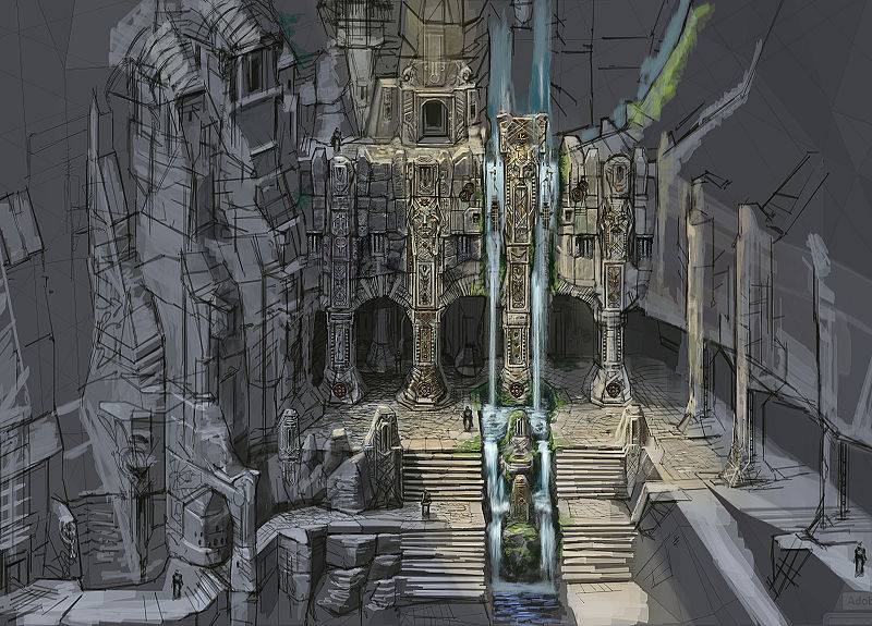 The walls of Markarth Castle. Concept art by Adam Adamowicz.
