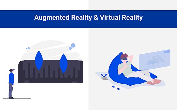 Illustration of man using Augmented reality & Virtual Reality for eCommerce