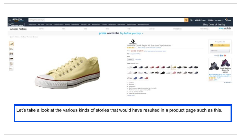 screenshot of shoes product page