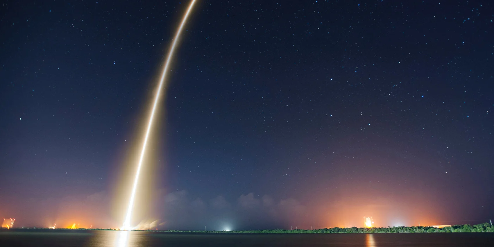 Rocket launch liftoff long exposure